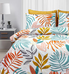 6 PCs Reversible Cotton Duvet Cover Set - Tropical Palm