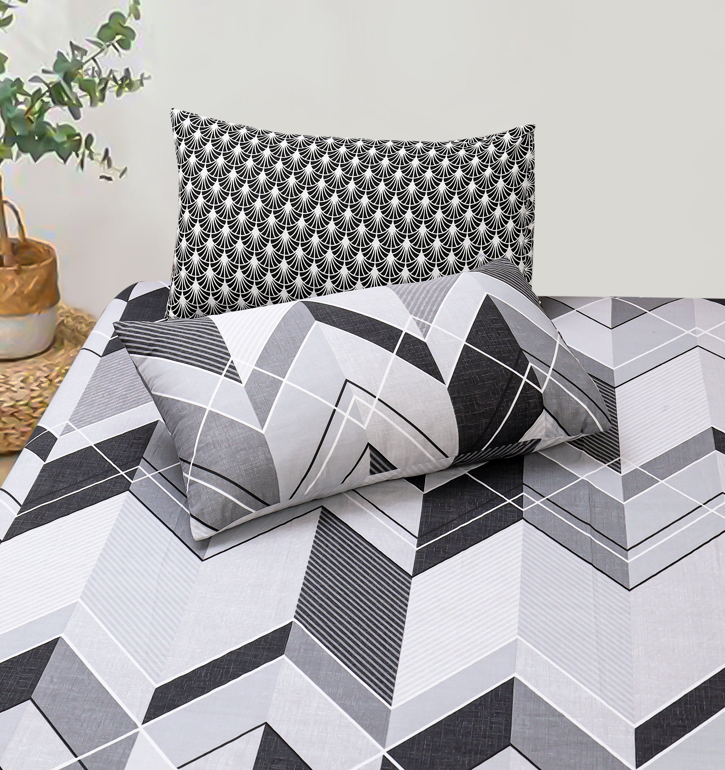 Pure Cotton Fitted Sheet Set - Chevron Grey