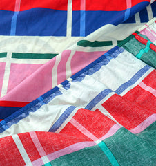4 Pillows Printed Fitted Bed Sheet  - Multi Checkered