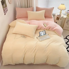 Reversible Velvet Duvet Cover - Baby Pink & Offwhite