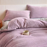 Reversible Velvet Duvet Cover With Velvet Sheet - Lilac and Grey