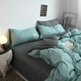 Pure Cotton Reversible Duvet Cover Set - Aqua Blue & Grey