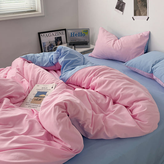 Pure Cotton Reversible Duvet Cover Set - Baby Pink & Blue