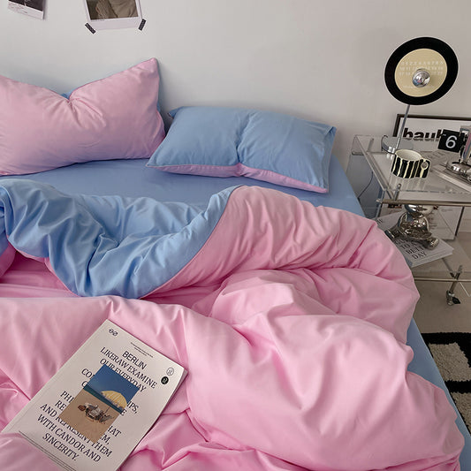 Pure Cotton Reversible Duvet Cover Set - Baby Pink & Blue