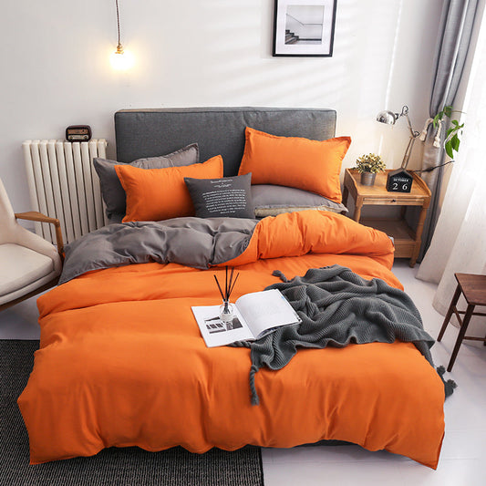 Pure Cotton Reversible Duvet Cover Set - Orange & Grey