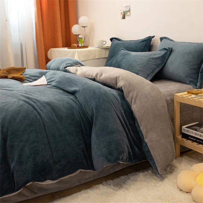 Reversible Velvet Duvet Cover - Charcoal & Light Grey