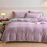 Reversible Velvet Duvet Cover With Velvet Sheet - Lilac and Grey