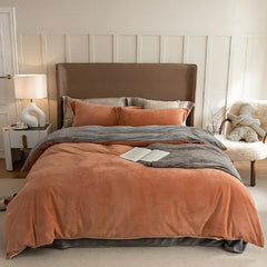 Reversible Velvet Duvet Cover - Orange & Grey