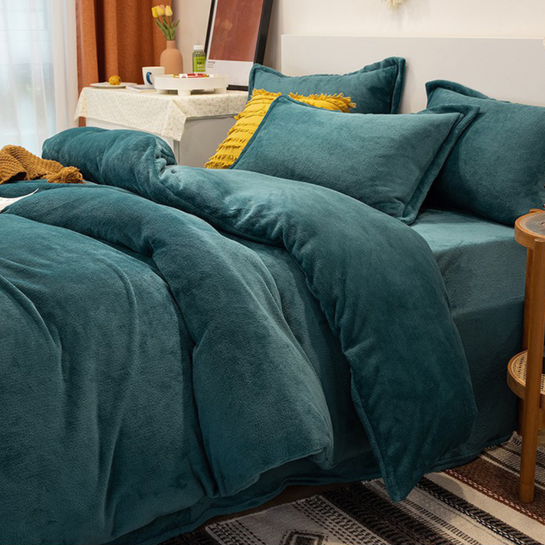 Reversible Velvet Duvet Cover - Teal Blue