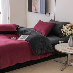 Reversible Velvet Duvet Cover - Deep Red & Black