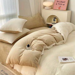 Reversible Velvet Duvet Cover - Offwhite & Almond