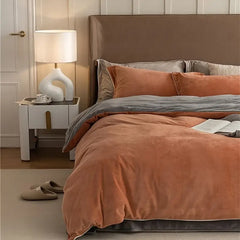 Reversible Velvet Duvet Cover - Orange & Grey