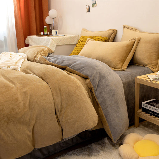Reversible Velvet Duvet Cover - Khaki & Grey