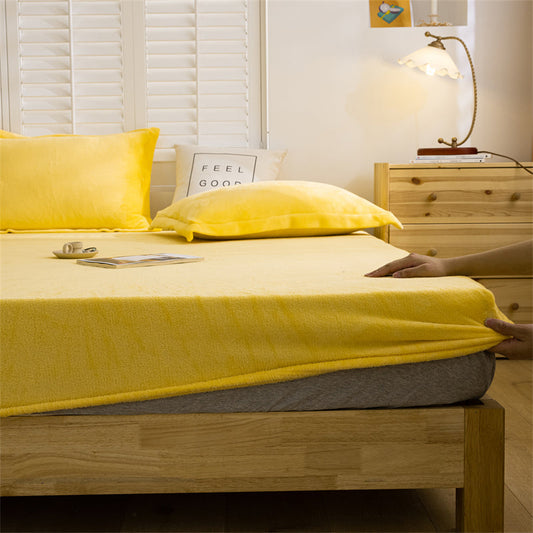 MILKY VELVET FITTED BEDSHEET -LIME YELLOW