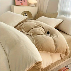 Reversible Velvet Duvet Cover - Offwhite & Almond