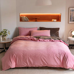 Reversible Velvet Duvet Cover - Baby Pink & Choco Brown