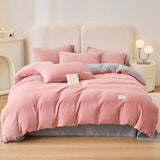 Reversible Velvet Duvet Cover With Velvet Sheet -  Powder Pink and Light Grey