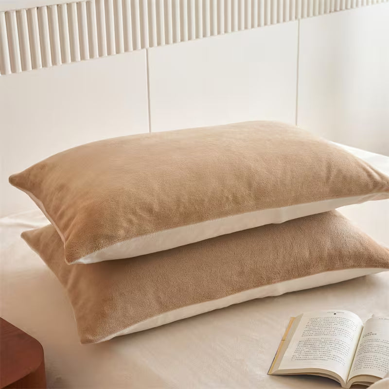 Reversible Velvet Duvet Cover With Velvet Sheet - Caramel and Off White