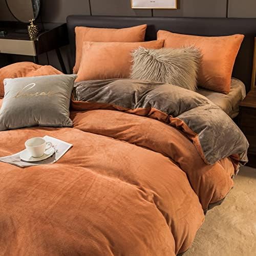 Reversible Velvet Duvet Cover - Rust & Dark Brown