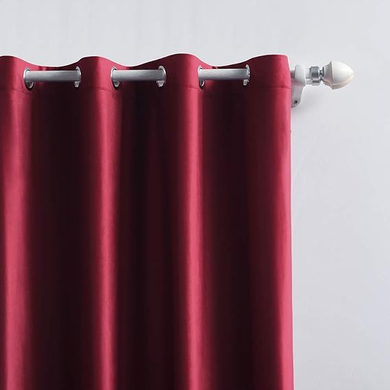 2 PCs Stainless Ring Eyelet Velvet Curtains With Velcro Belts - Mahroon