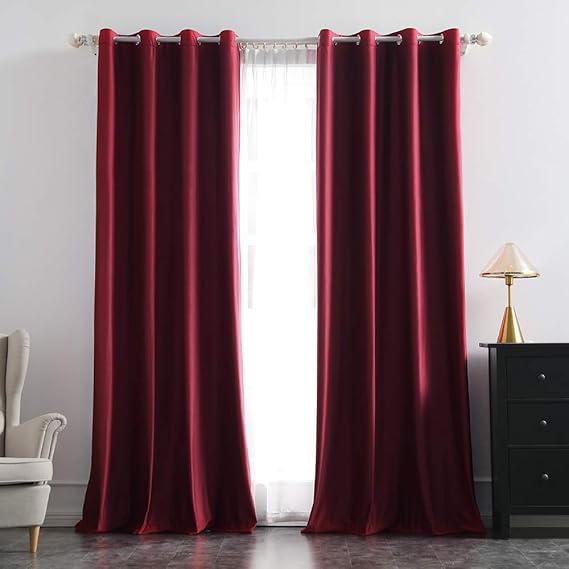 2 PCs Stainless Ring Eyelet Velvet Curtains With Velcro Belts - Mahroon