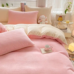 Reversible Velvet Duvet Cover - Baby Pink & Offwhite