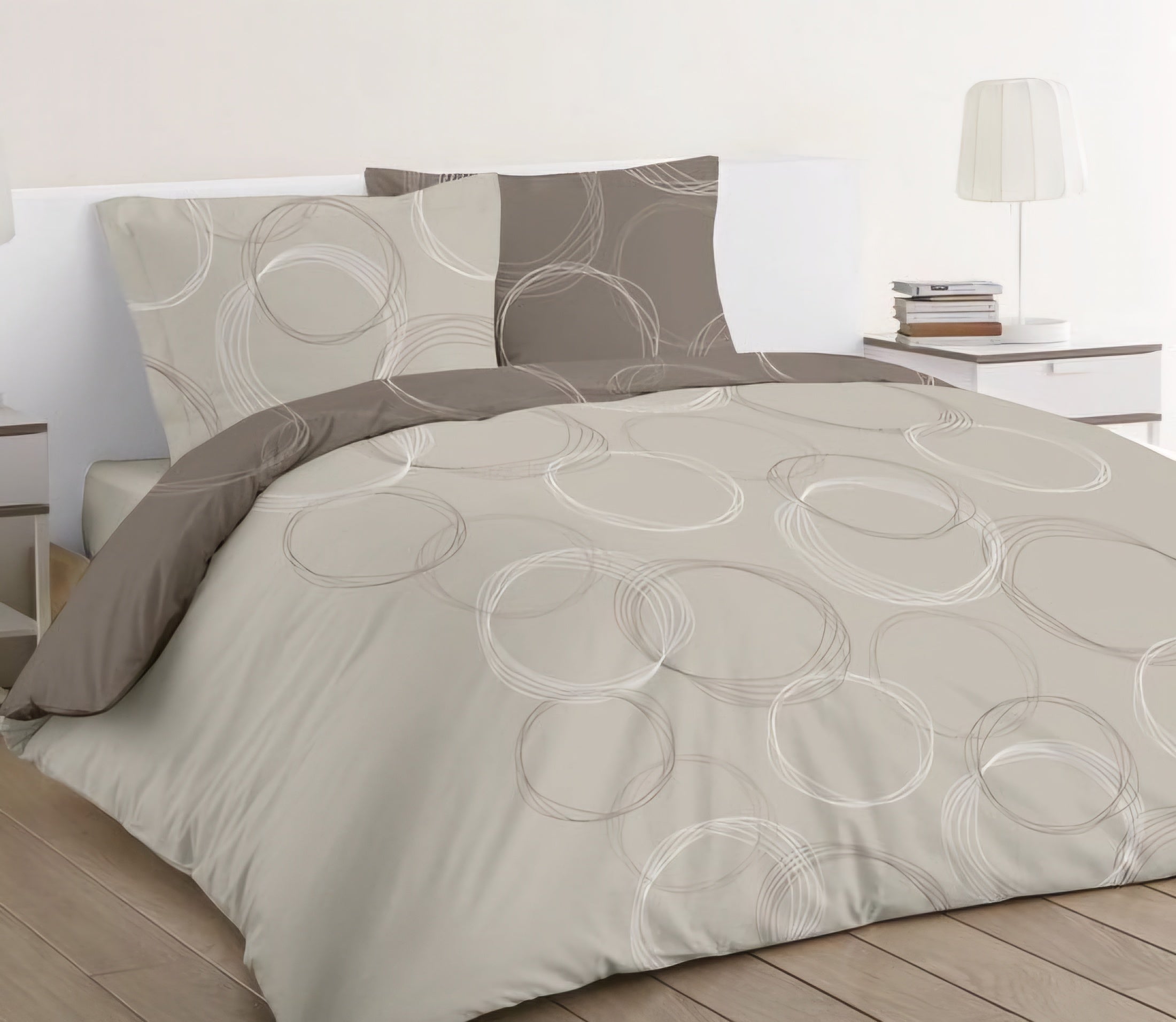 Pure Cotton Bed Sheet Set - Circles Brown