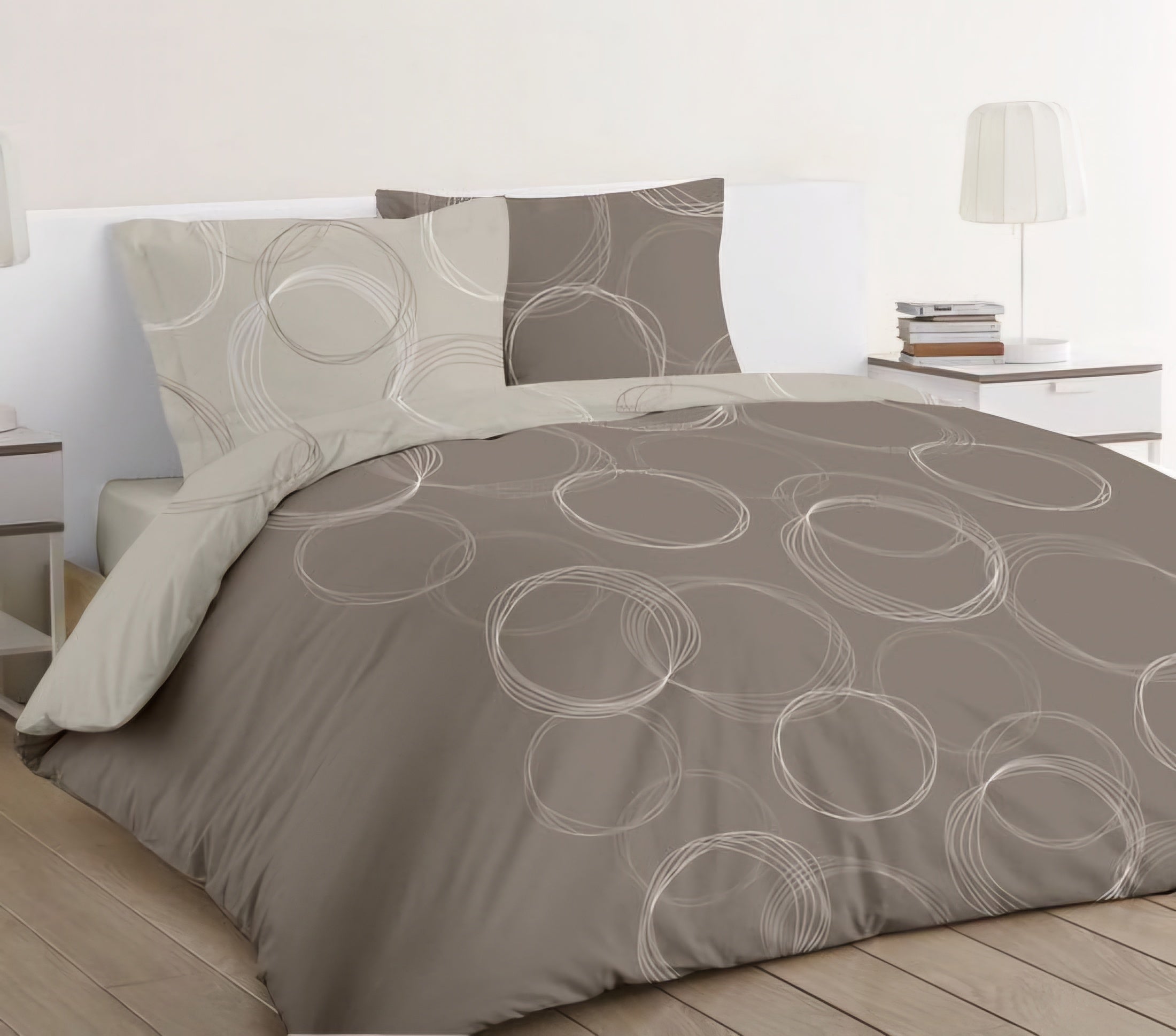 Pure Cotton Bed Sheet Set - Circles Brown
