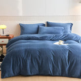 Reversible Velvet Duvet Cover With Velvet Sheet - Denim Blue
