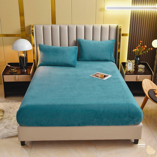 MILKY VELVET FITTED BEDSHEET - TEAL