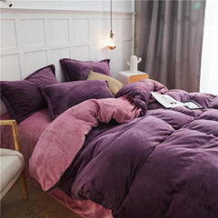 Reversible Velvet Duvet Cover - Purple & Pink