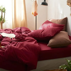 Pure Cotton Reversible Duvet Cover Set - Wine Red & Brown