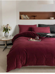 Reversible Velvet Duvet Cover - Deep Red & Black