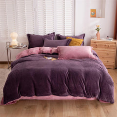 Reversible Velvet Duvet Cover - Purple & Pink