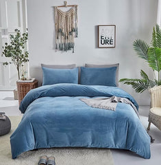 Reversible Velvet Duvet Cover - Lake Blue & Grey