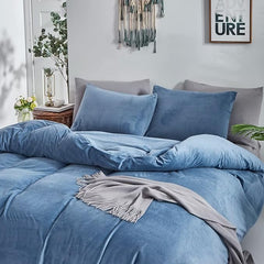 Reversible Velvet Duvet Cover - Lake Blue & Grey