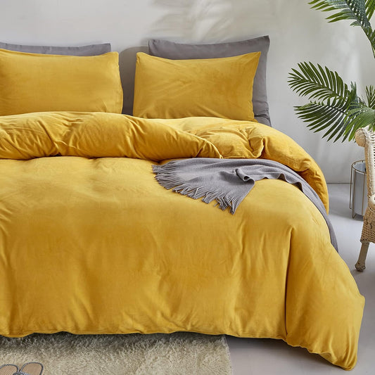 Reversible Velvet Duvet Cover - Mustard & Grey