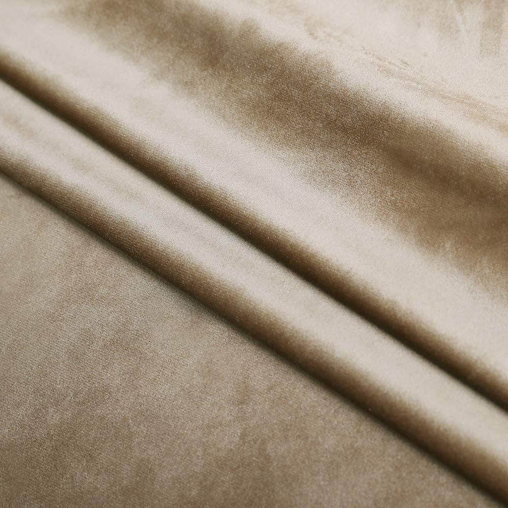 2 PCs Stainless Ring Eyelet Velvet Curtains With Velcro Belts - Sandy Biege