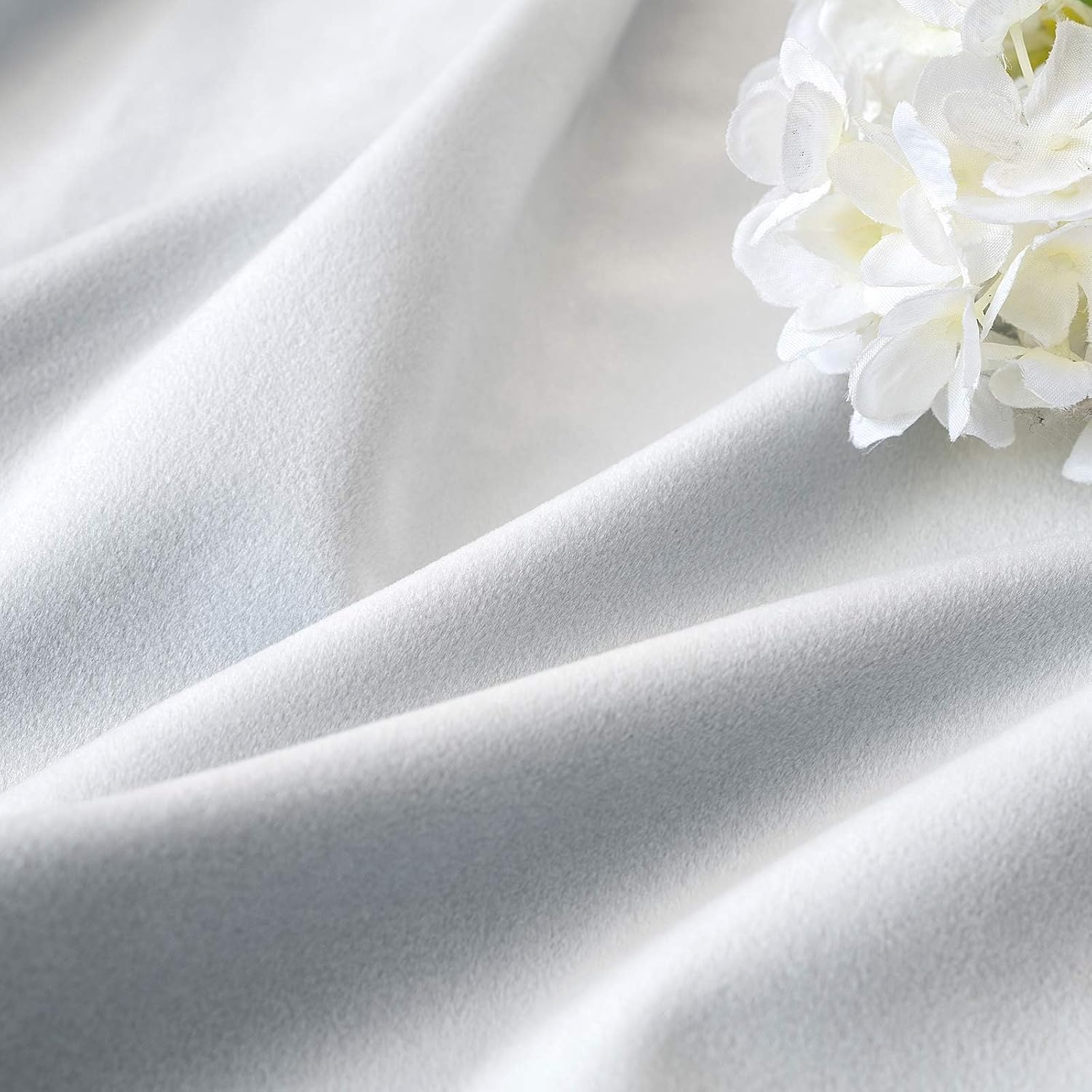 2 PCs Stainless Ring Eyelet Velvet Curtains With Velcro Belts - Snowy Grey