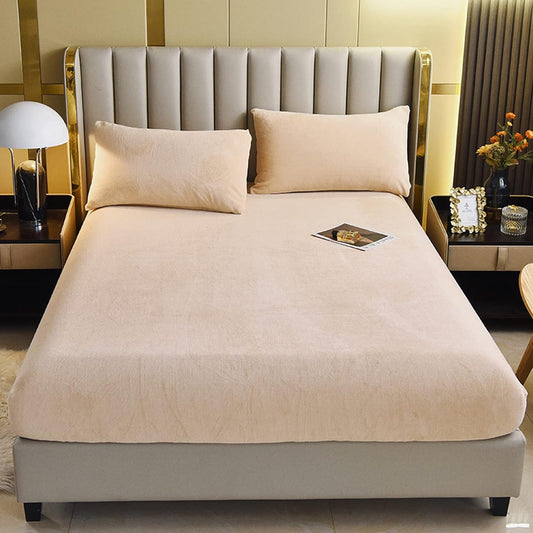 MILKY VELVET FITTED BEDSHEET - CHAMPAGNE