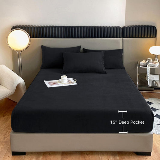 MILKY VELVET FITTED BEDSHEET - BLACK