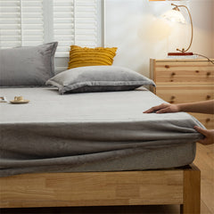 MILKY VELVET FITTED BEDSHEET - ASH GREY