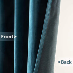 2 PCs Stainless Ring Eyelet Velvet Curtains With Velcro Belts - Blue Sapphire