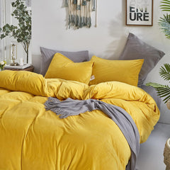 Reversible Velvet Duvet Cover - Mustard & Grey