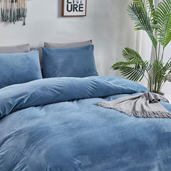 Reversible Velvet Duvet Cover - Lake Blue & Grey