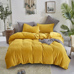 Reversible Velvet Duvet Cover - Mustard & Grey