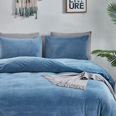 Reversible Velvet Duvet Cover - Lake Blue & Grey