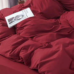 Pure Cotton Reversible Duvet Cover Set - Wine Red & Brown