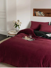 Reversible Velvet Duvet Cover - Deep Red & Black