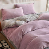 Reversible Velvet Duvet Cover With Velvet Sheet - Lilac and Grey